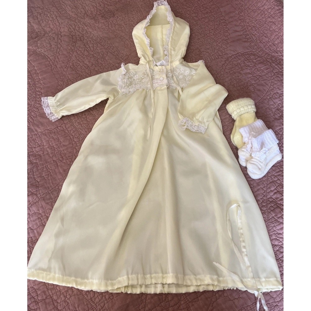 Vtg 1976 BABY DIOR Pastel Yellow Christening Baptism Gown Made In USA 0-3 Months - Picture 2 of 12